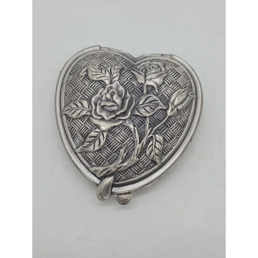 NEW Pewter Compact Heart Picture Keepsake With Mirror Inside